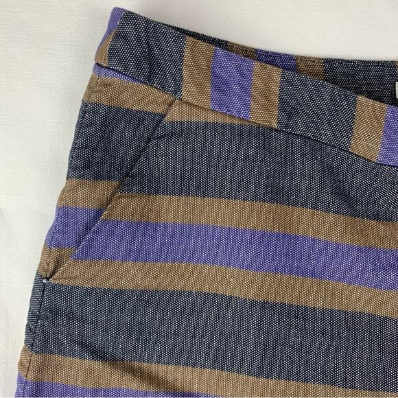Boden womens size 14 Blue Brown stripe A-Line Skirt Casual Knee-Length linen ble - Picture 4 of 10